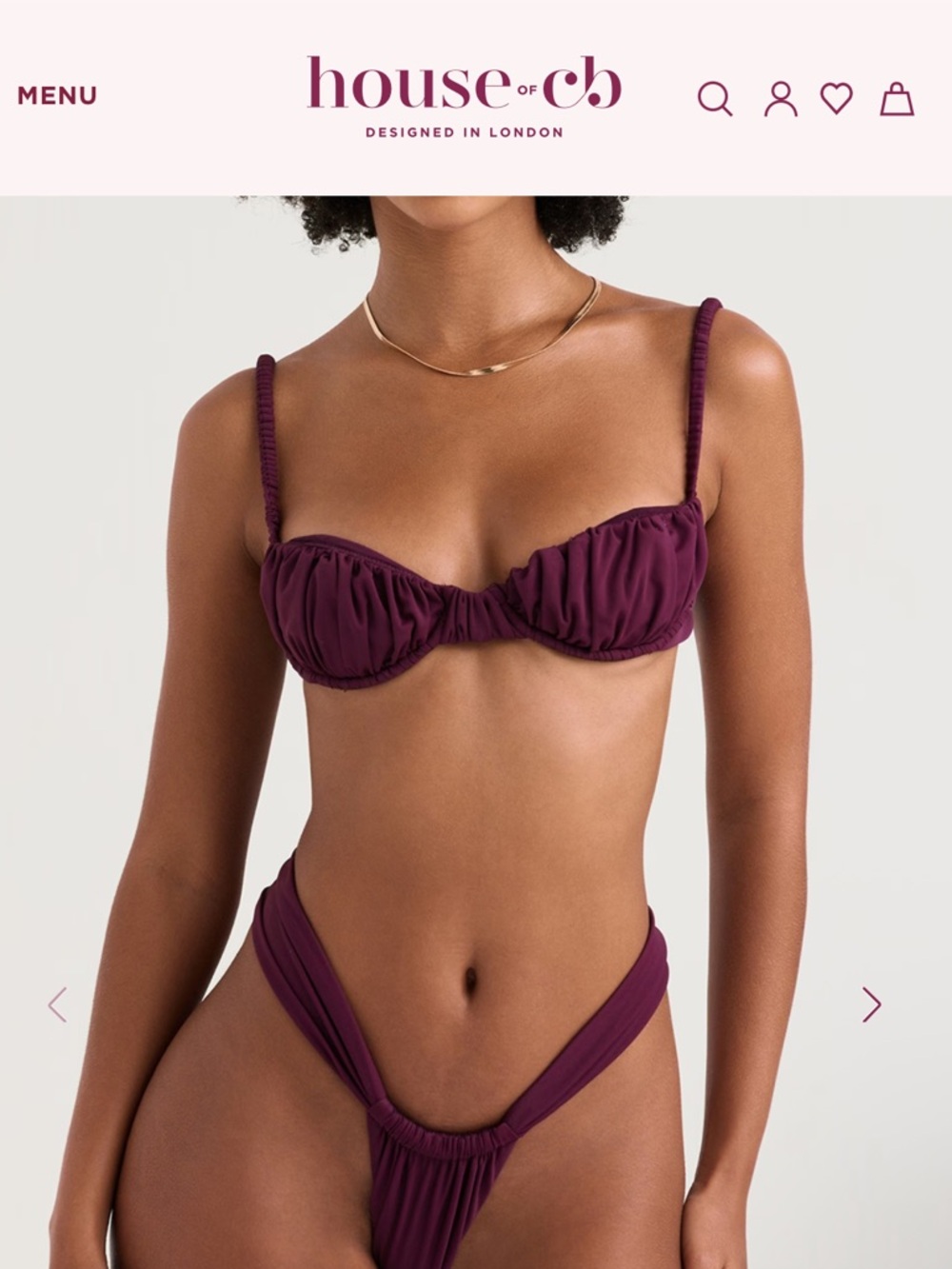 NWT House of CB CASSIS Prune Ruched Bikini Top - sold out